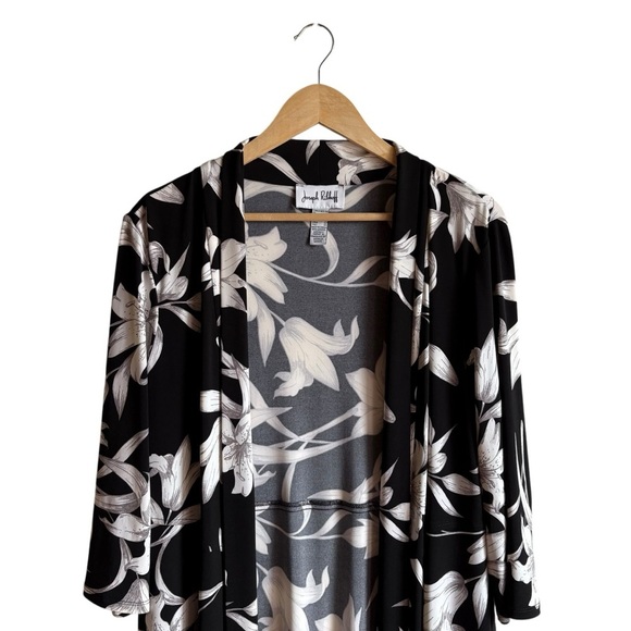 Joseph Ribkoff Black and White Floral LDS Cover Up Size 10 Kimono Cardigan - Picture 7 of 10